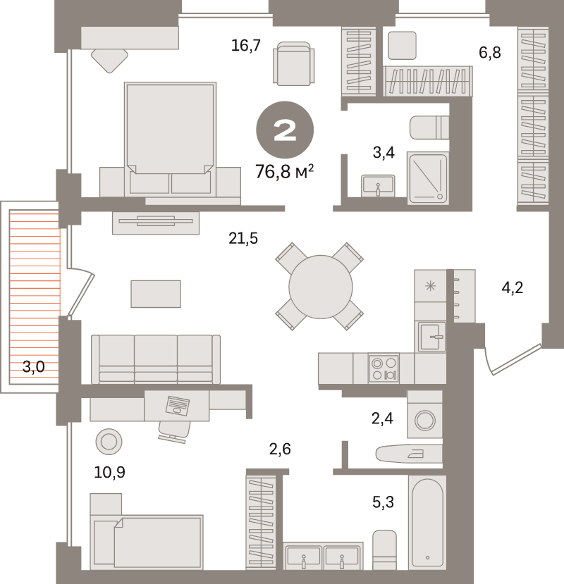 3 ккв (Евро) 76,8 м²