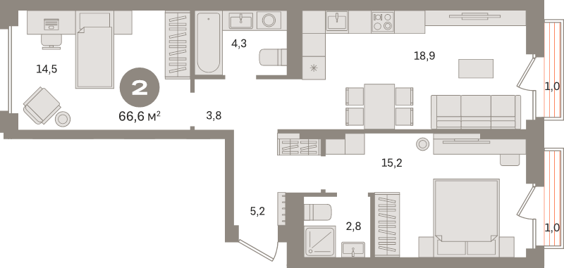 3 ккв (Евро) 66,6 м²