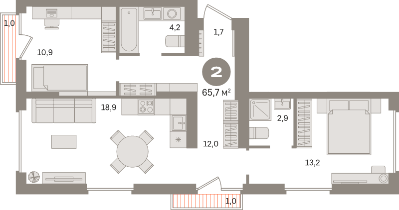 3 ккв (Евро) 65,7 м²