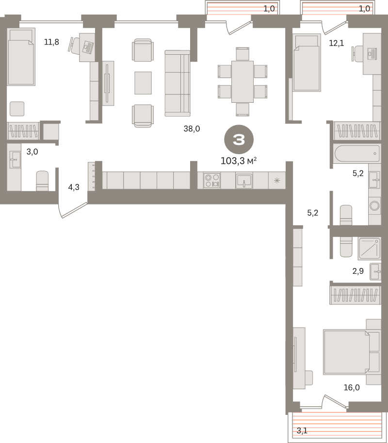 4 ккв (Евро) 103,3 м²