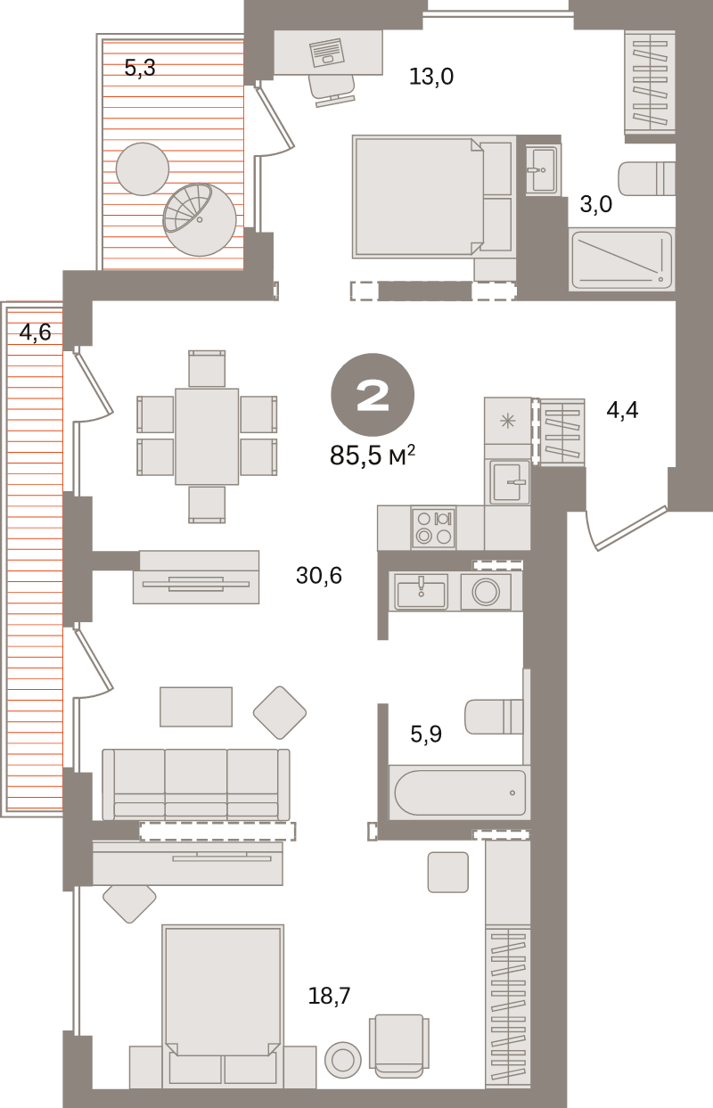 3 ккв (Евро) 85,5 м²