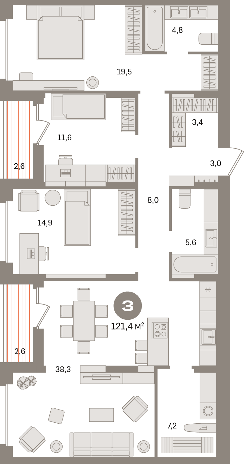 4 ккв (Евро) 121,4 м²