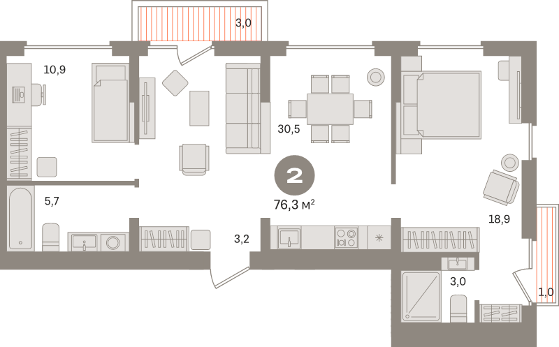 3 ккв (Евро) 76,3 м²