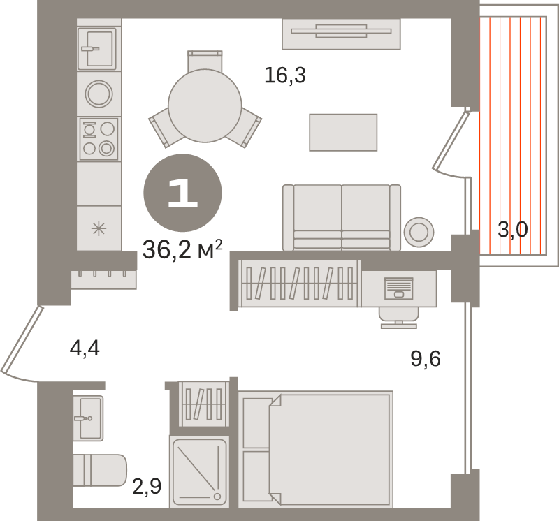 2 ккв (Евро) 36,2 м²