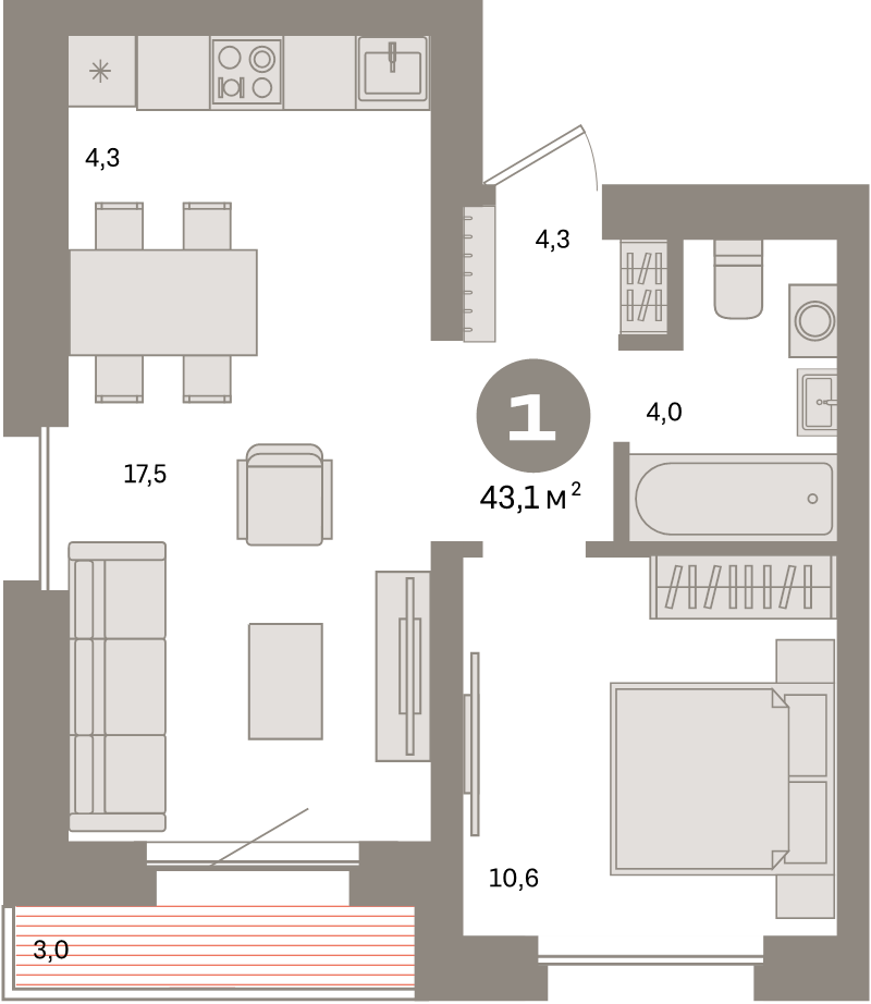 2 ккв (Евро) 43,1 м²