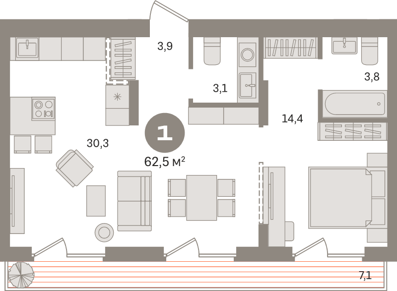 2 ккв (Евро) 62,5 м²