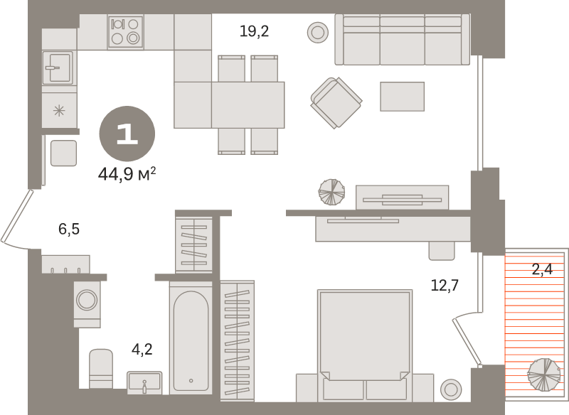 2 ккв (Евро) 44,9 м²