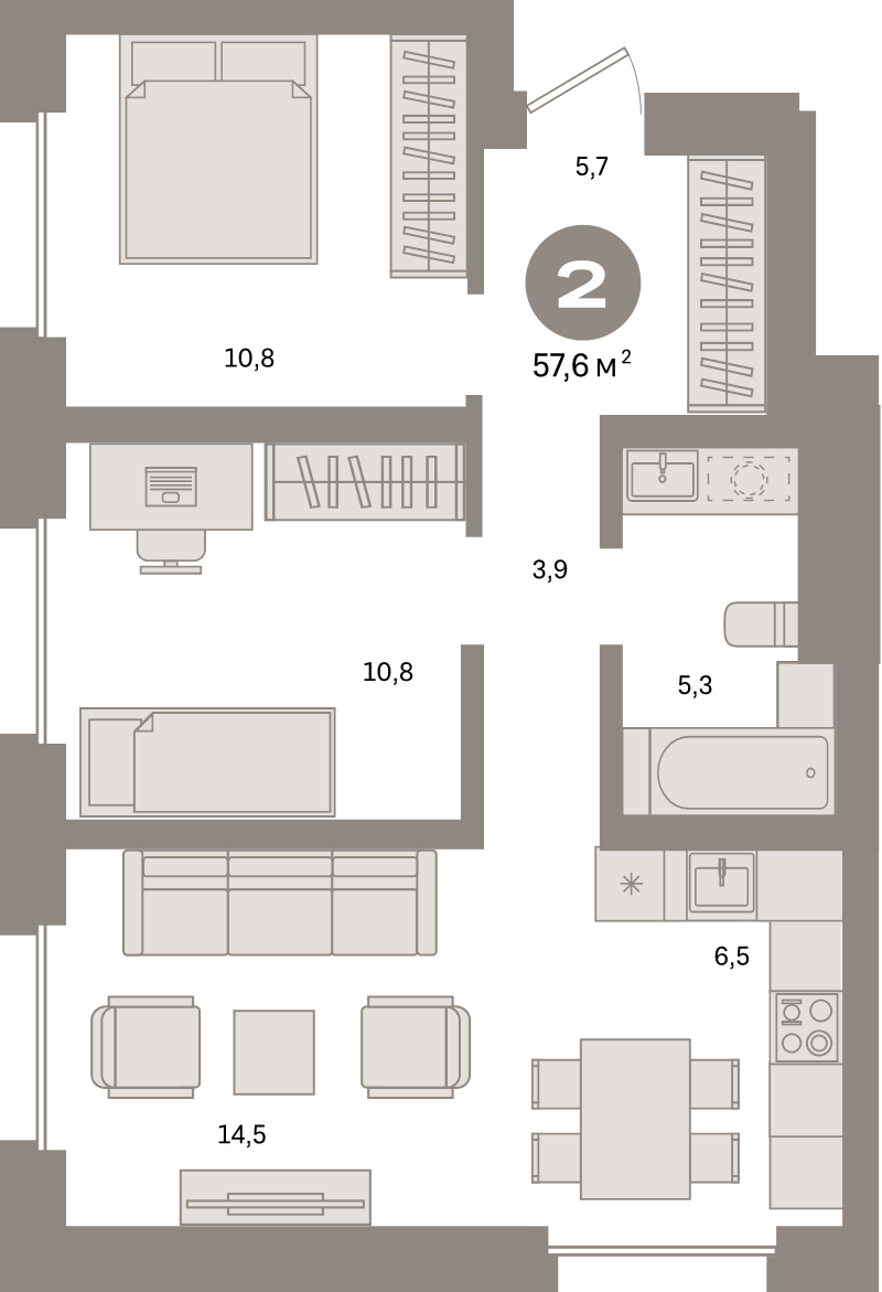 3 ккв (Евро) 57,6 м²