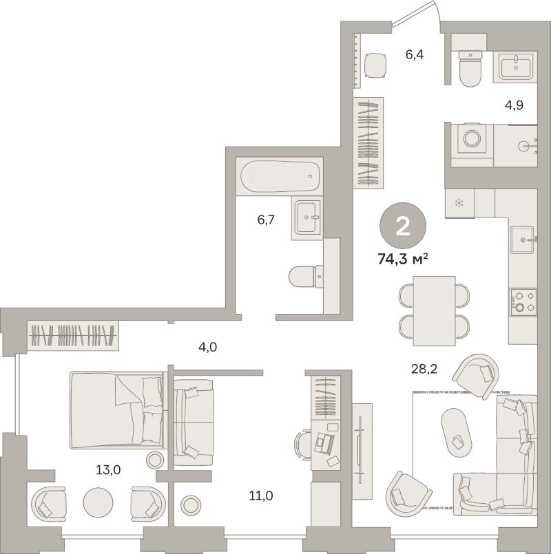 3 ккв (Евро) 74,3 м²