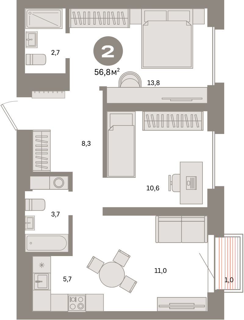 3 ккв (Евро) 56,8 м²