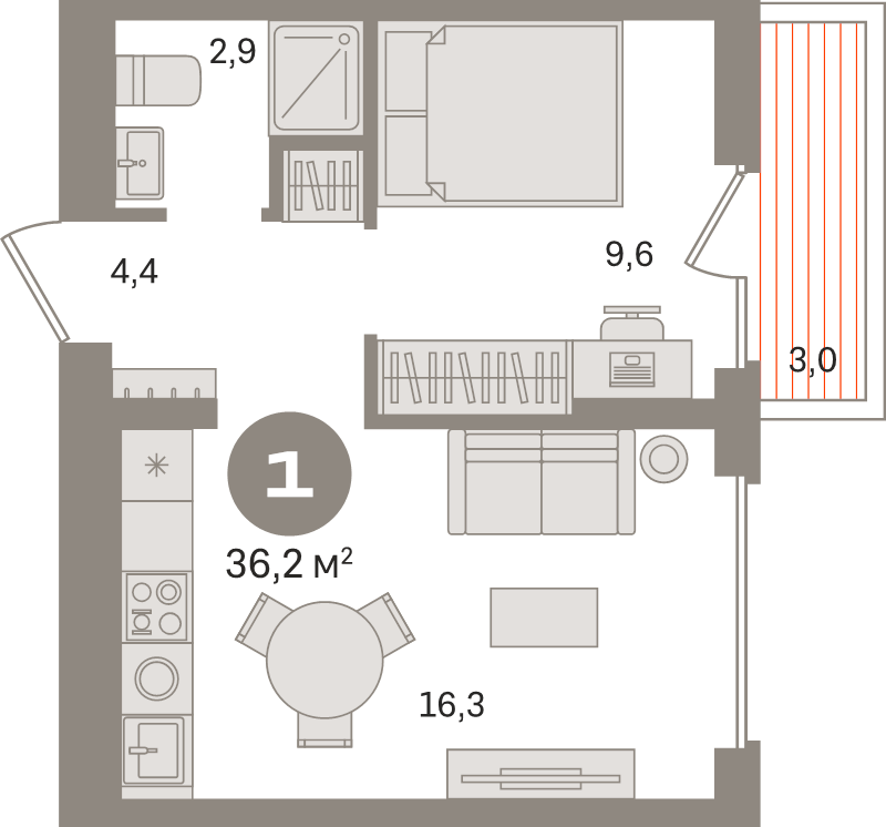 2 ккв (Евро) 36,2 м²