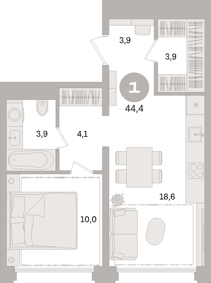2 ккв (Евро) 44,4 м²