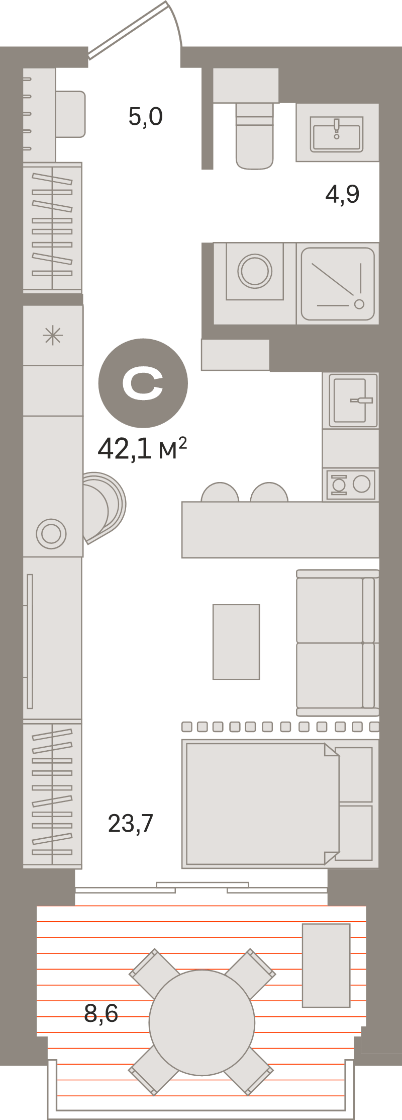 Студия 42,5 м²