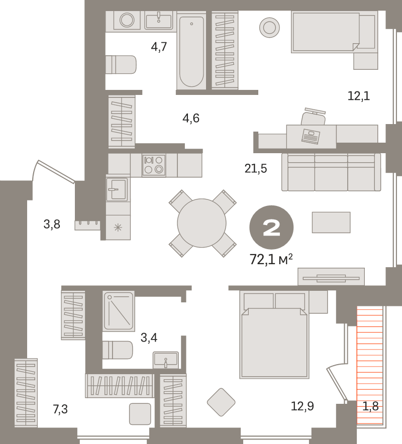 3 ккв (Евро) 72,1 м²