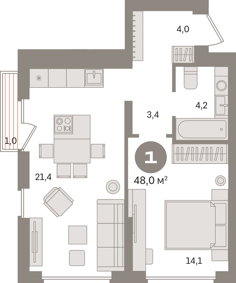 2 ккв (Евро) 48 м²