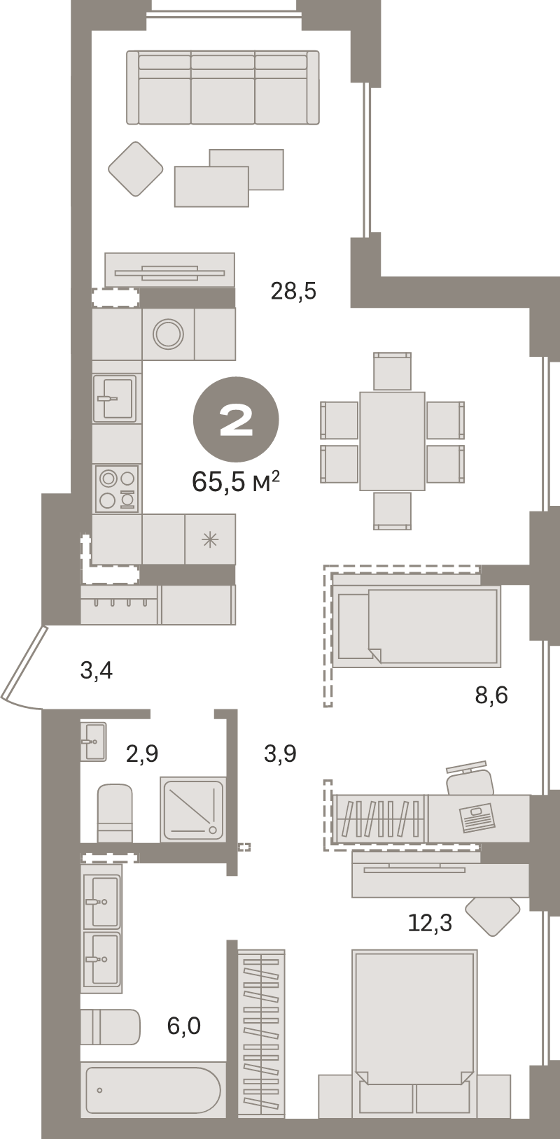 3 ккв (Евро) 65,6 м²
