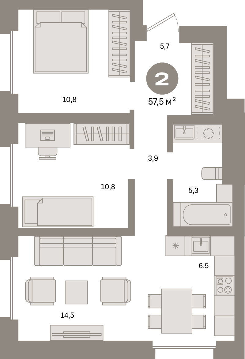 3 ккв (Евро) 57,5 м²