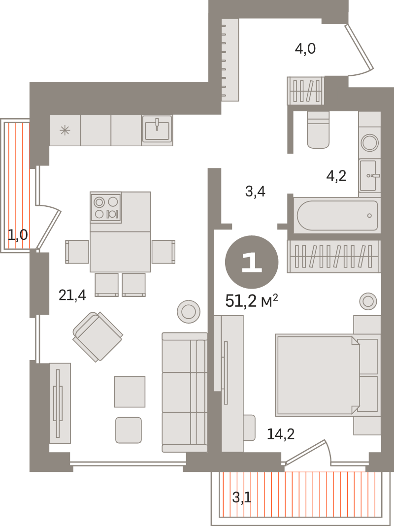 2 ккв (Евро) 51,2 м²