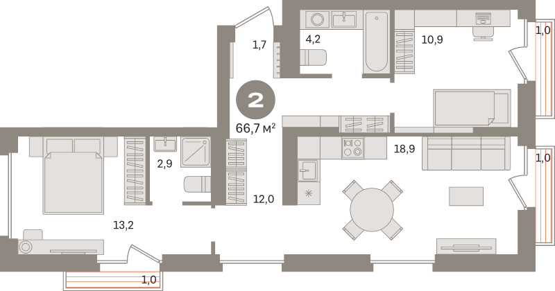 3 ккв (Евро) 66,7 м²