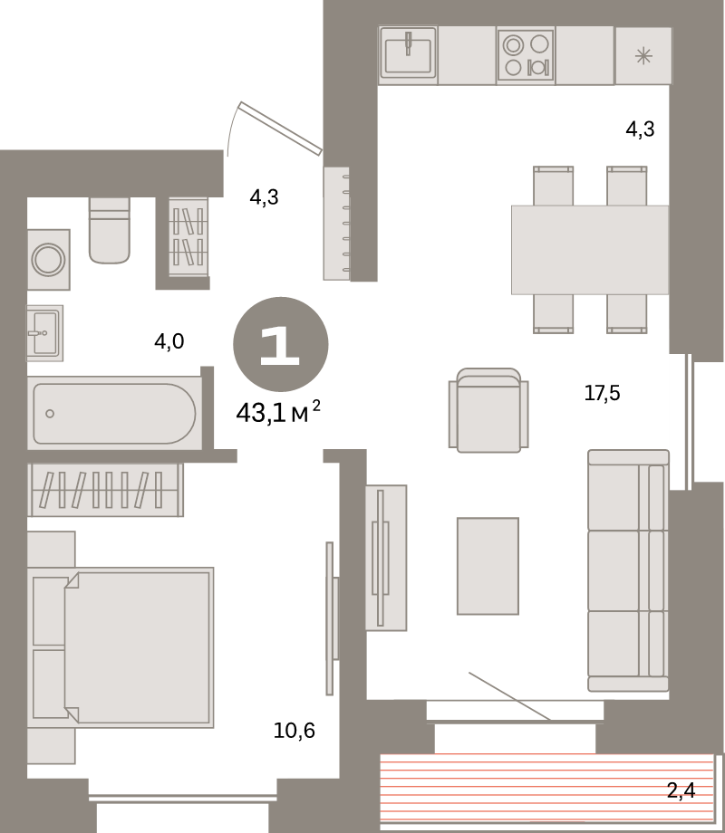 2 ккв (Евро) 43,1 м²