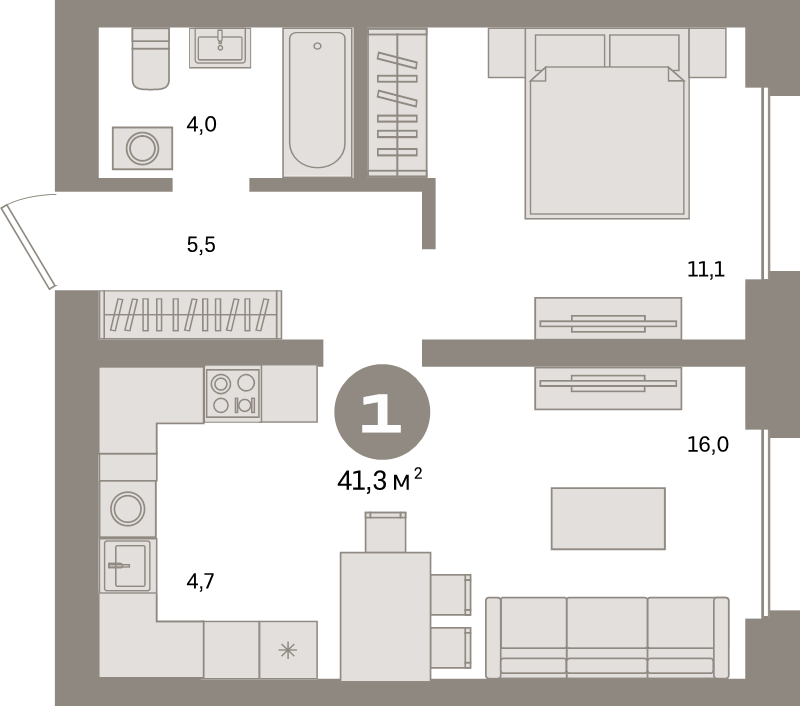 2 ккв (Евро) 41,3 м²