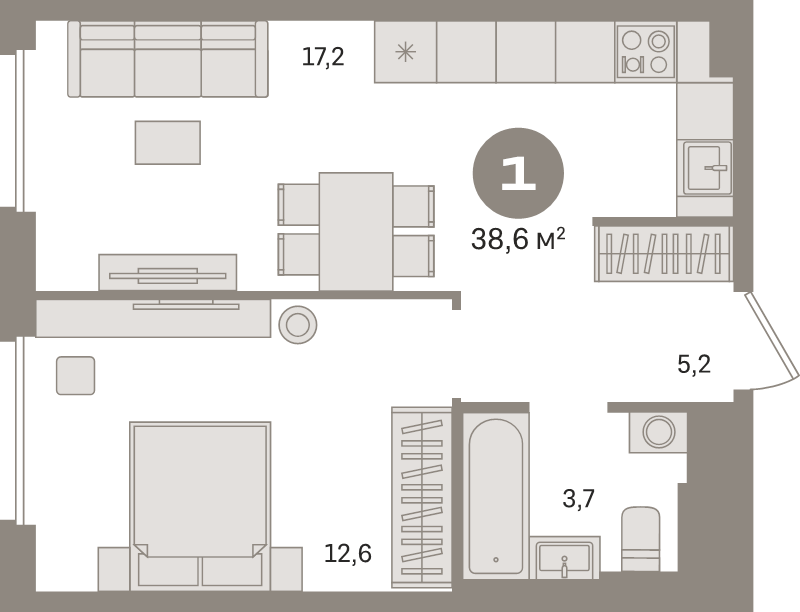 2 ккв (Евро) 38,6 м²