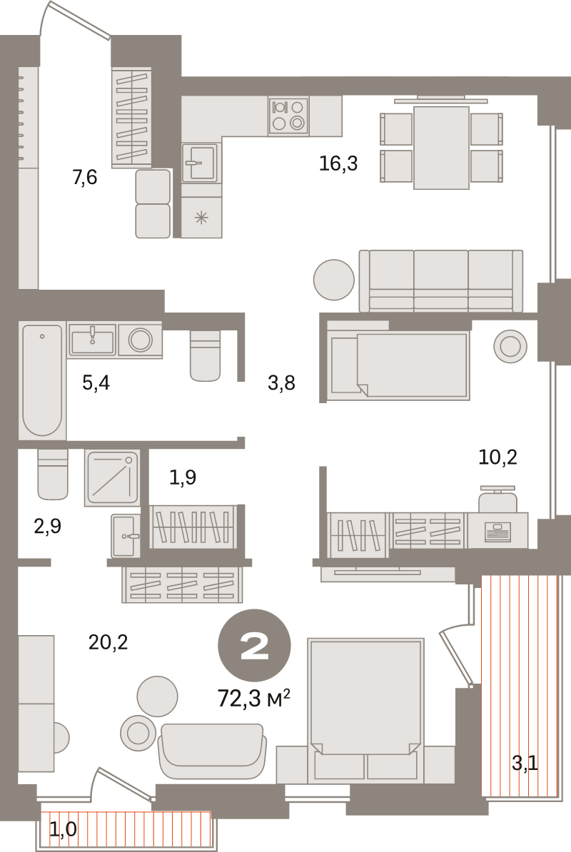 3 ккв (Евро) 72,3 м²