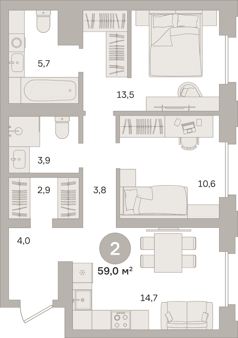 2 ккв 59 м²