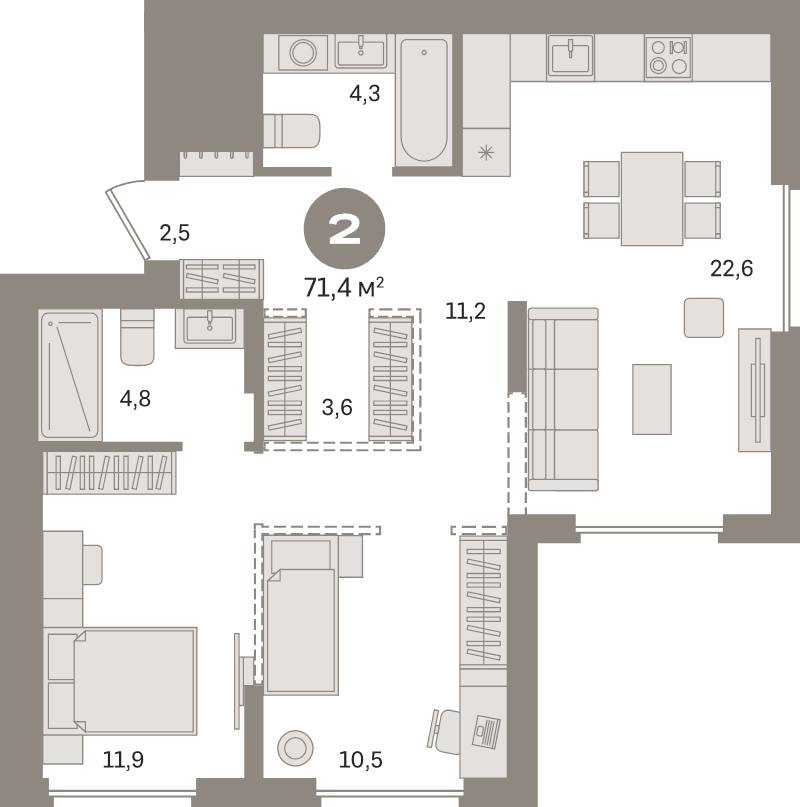 3 ккв (Евро) 71,4 м²