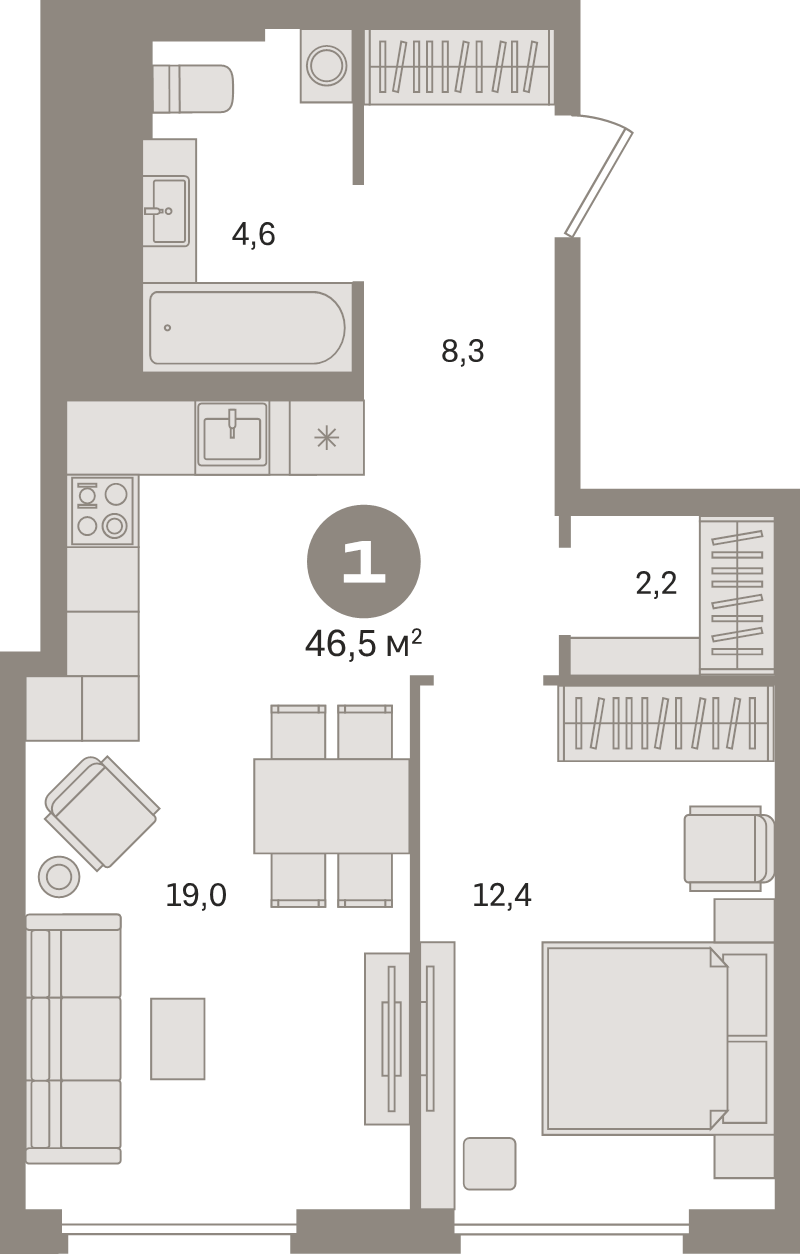 2 ккв (Евро) 46,5 м²