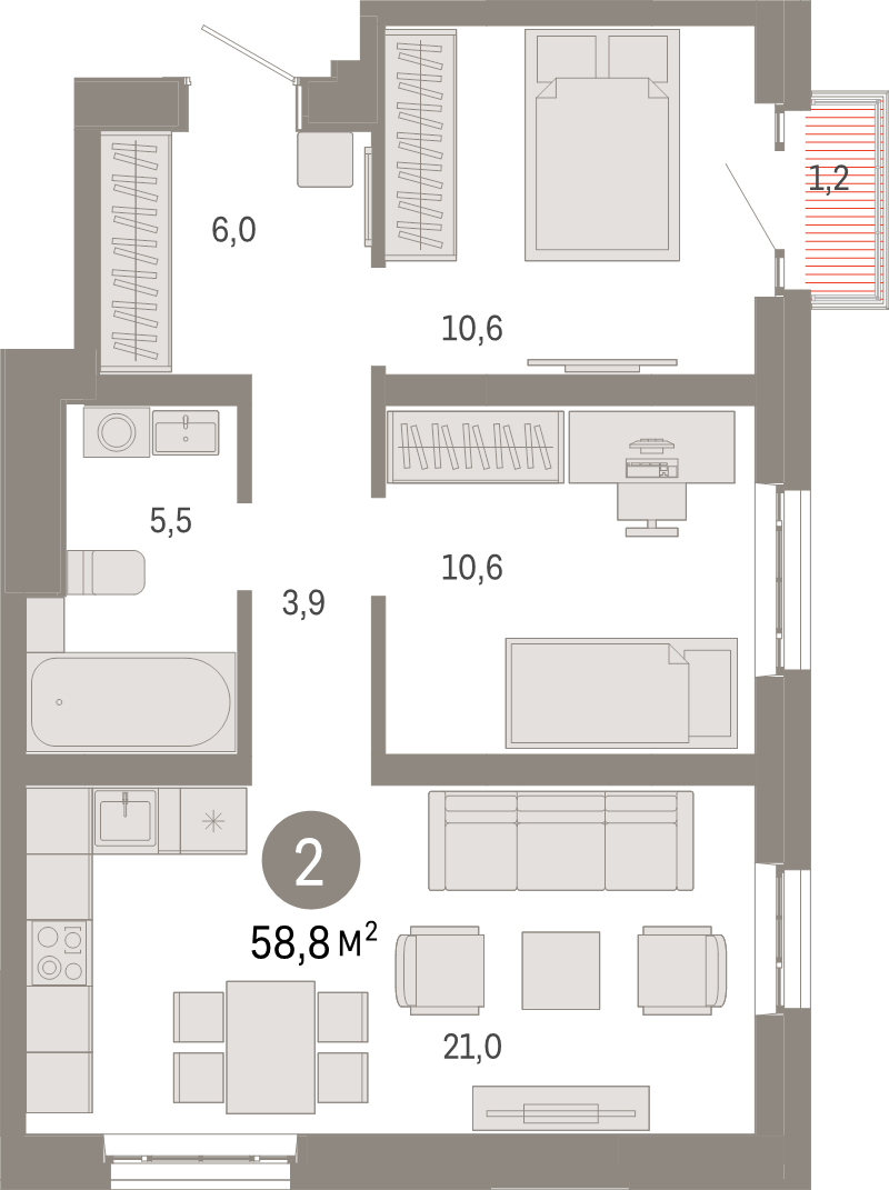 3 ккв (Евро) 58,8 м²