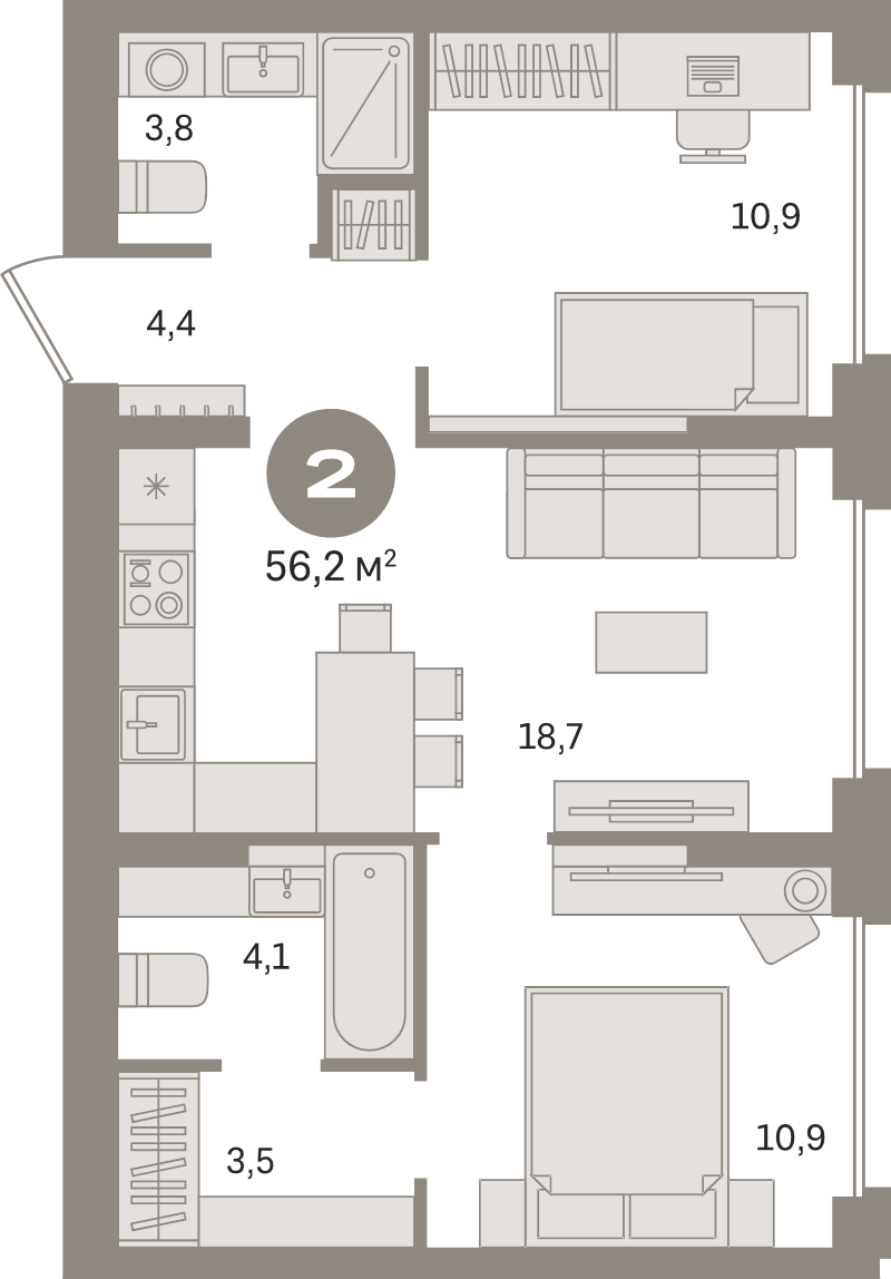 3 ккв (Евро) 56,2 м²