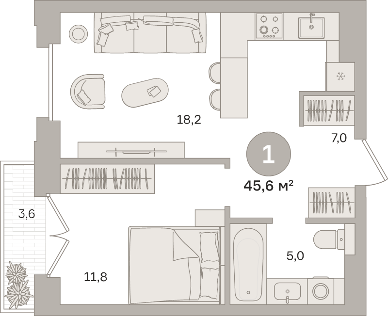 2 ккв (Евро) 45,6 м²