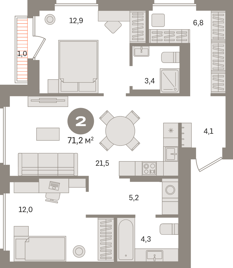 3 ккв (Евро) 71,2 м²