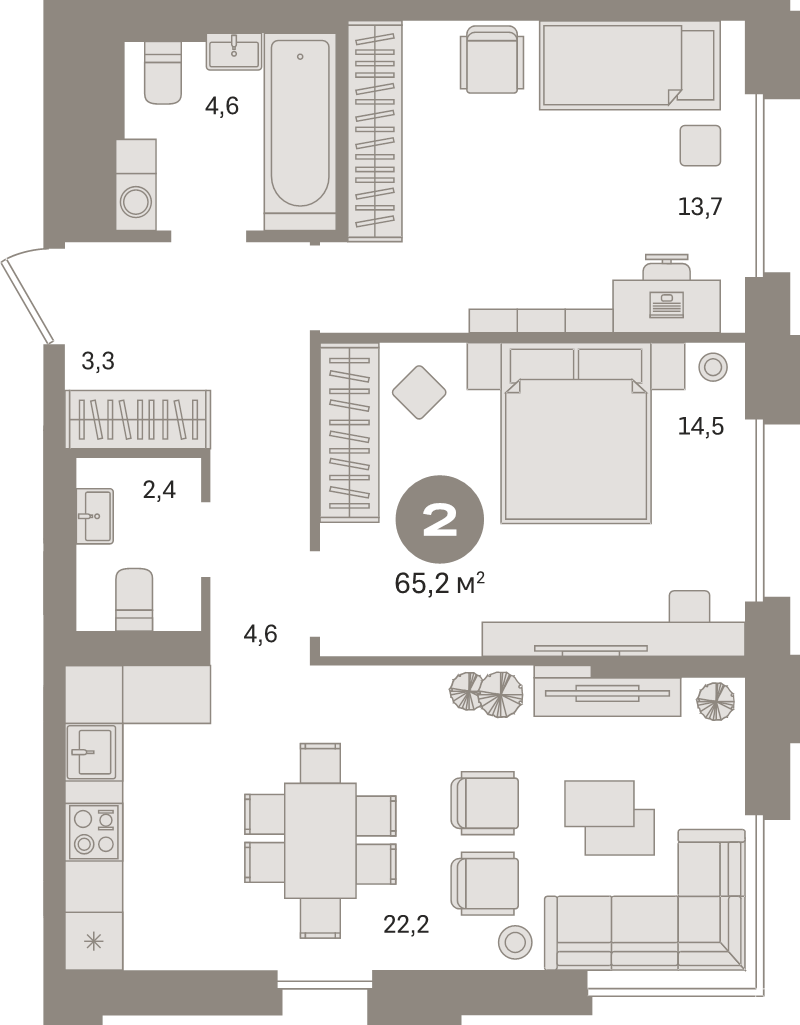 3 ккв (Евро) 65,2 м²