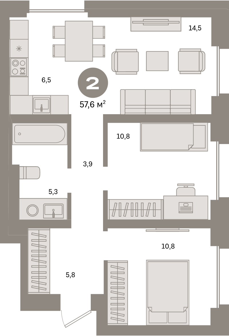 3 ккв (Евро) 57,6 м²