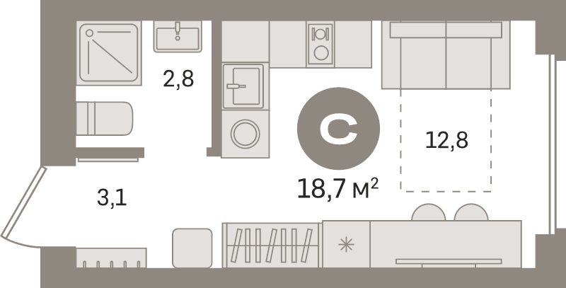 Студия 18,7 м²