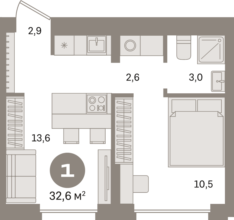 1 ккв 32,6 м²