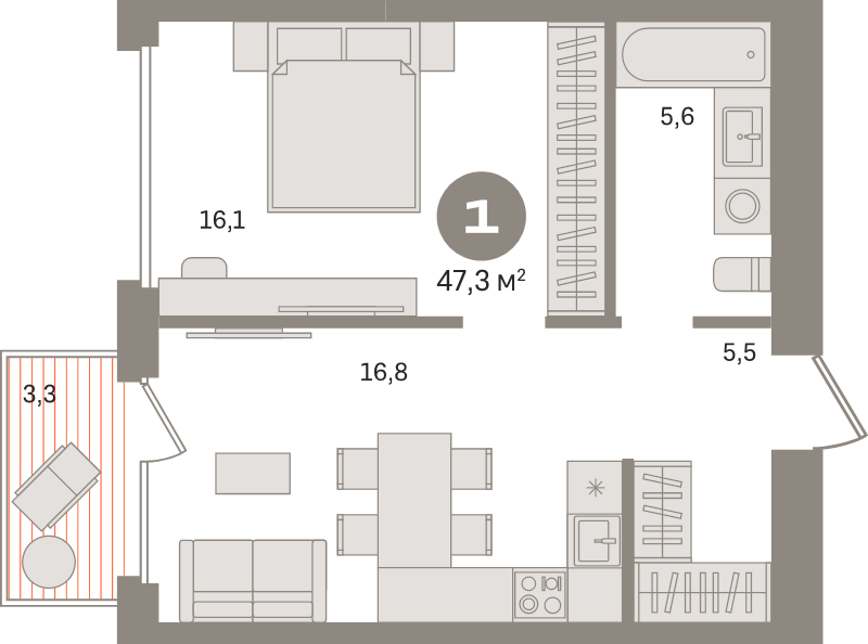 2 ккв (Евро) 47,3 м²