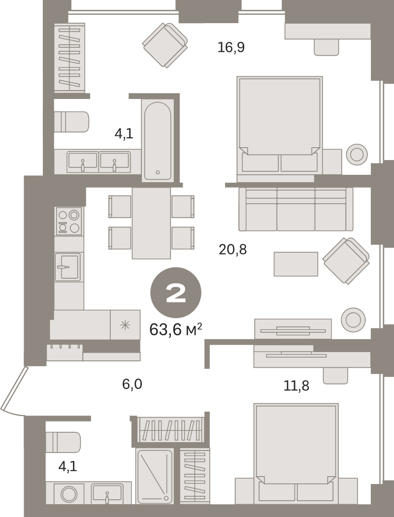 3 ккв (Евро) 63,6 м²