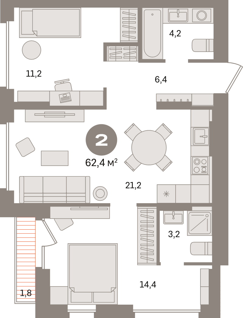 3 ккв (Евро) 62,4 м²