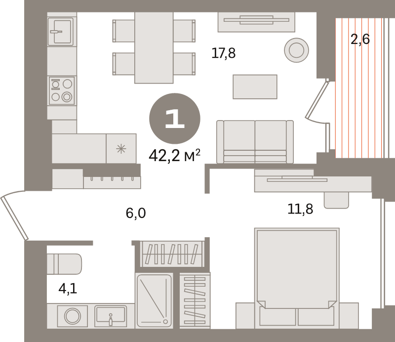 2 ккв (Евро) 42,2 м²