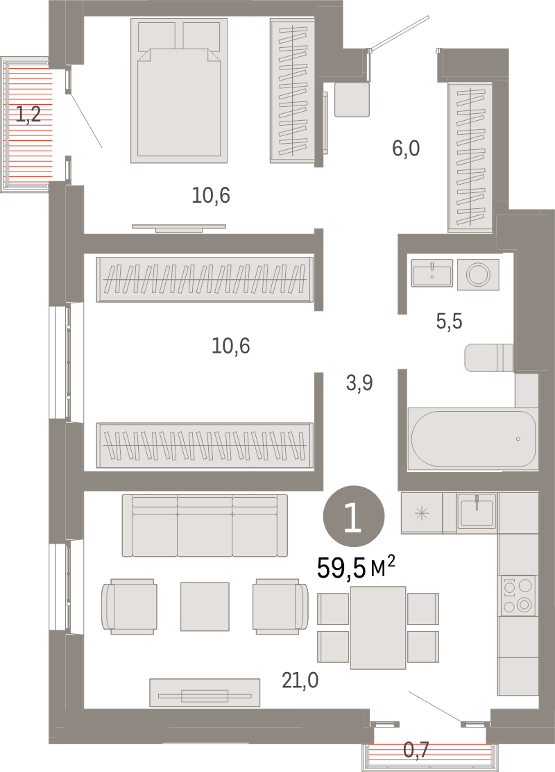 3 ккв (Евро) 59,5 м²