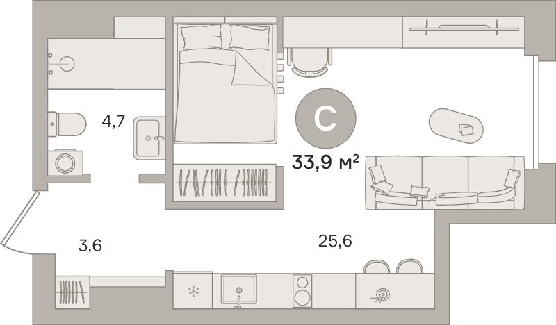 Студия 33,4 м²