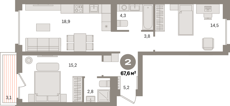 3 ккв (Евро) 67,6 м²