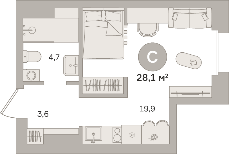 Студия 27,7 м²