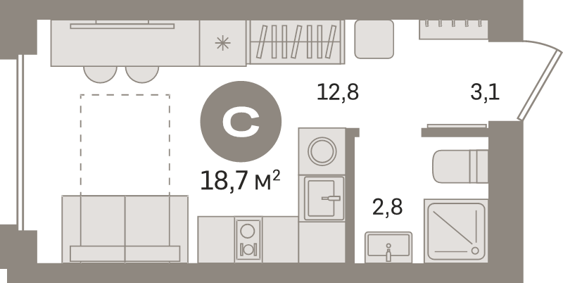 Студия 18,7 м²