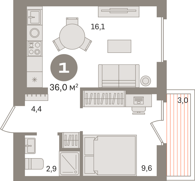 2 ккв (Евро) 36 м²