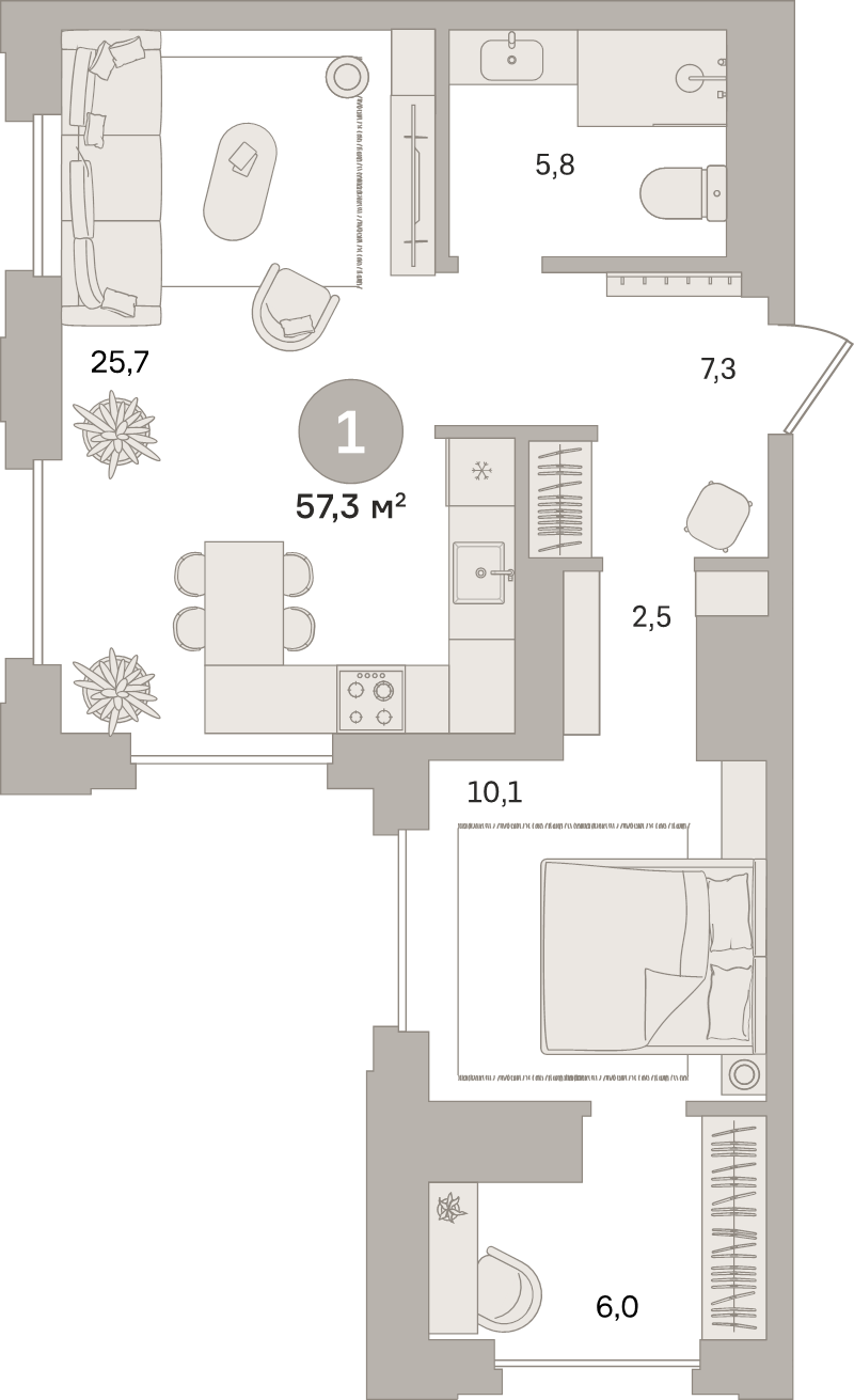 2 ккв (Евро) 57,3 м²