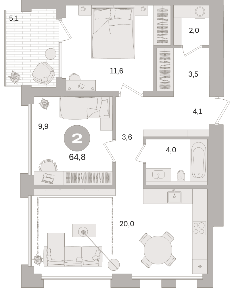 3 ккв (Евро) 64,8 м²